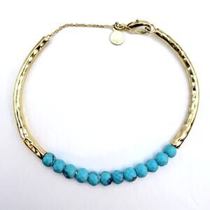 GG GORJANA Turquoise Power Gemstone Dainty Beaded Bracelet 18K Gold Plated NWOT